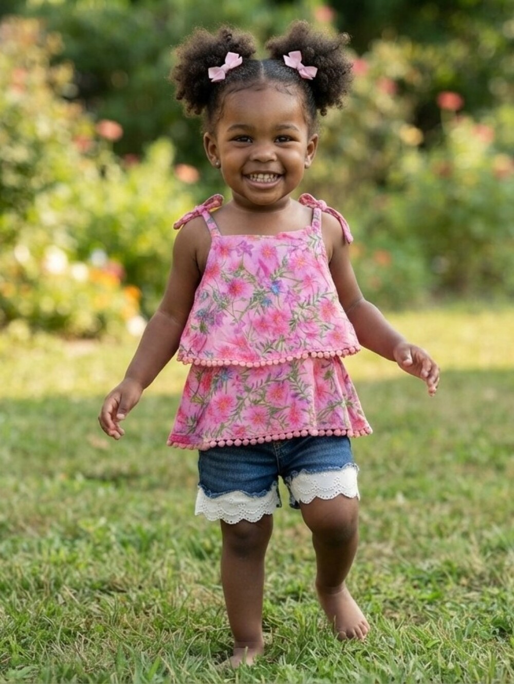 18M Floral Pink Tank With Jean Shorts